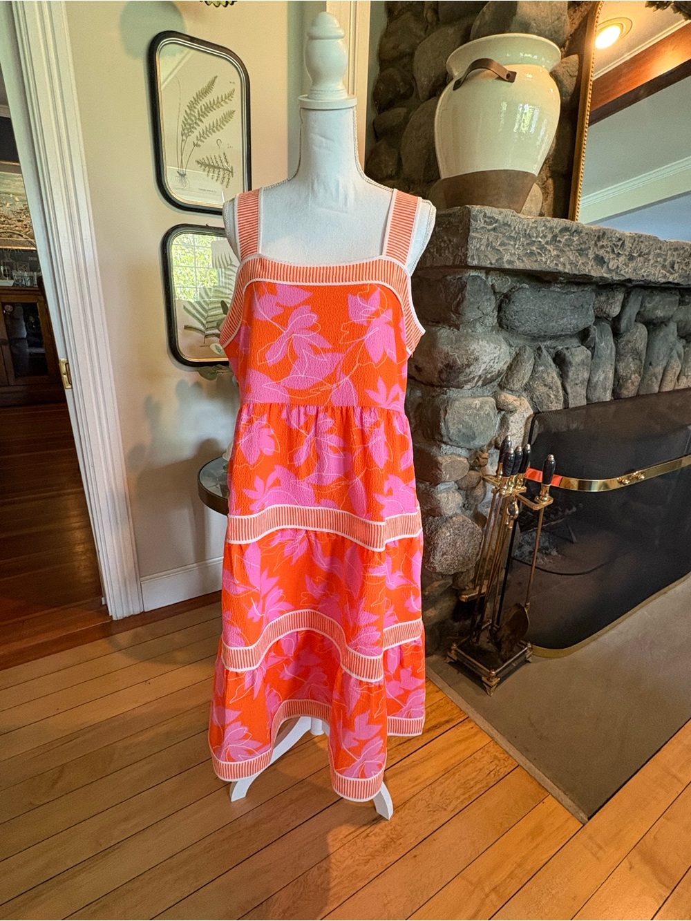 Isaac Mizrahi Orange and Pink Floral Tiered Sundress